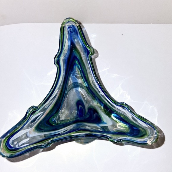 HandBlown Art Glass 11" Vase Cobalt Blue  Clear Swirl Prince Rupert Drop‎ Style - Picture 5 of 6